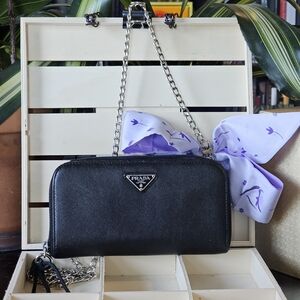 Prada Vintage Saffiano Leather Continental Zip Around Wallet w/Replaced Zip Pull